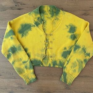Tie Dye Safety Pin Cropped Knit Sweater Cardigan Whimsy Yellow Size One Size OS